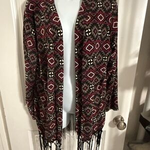 L&B Tribal Pattern Cardigan - Burgundy and Black
